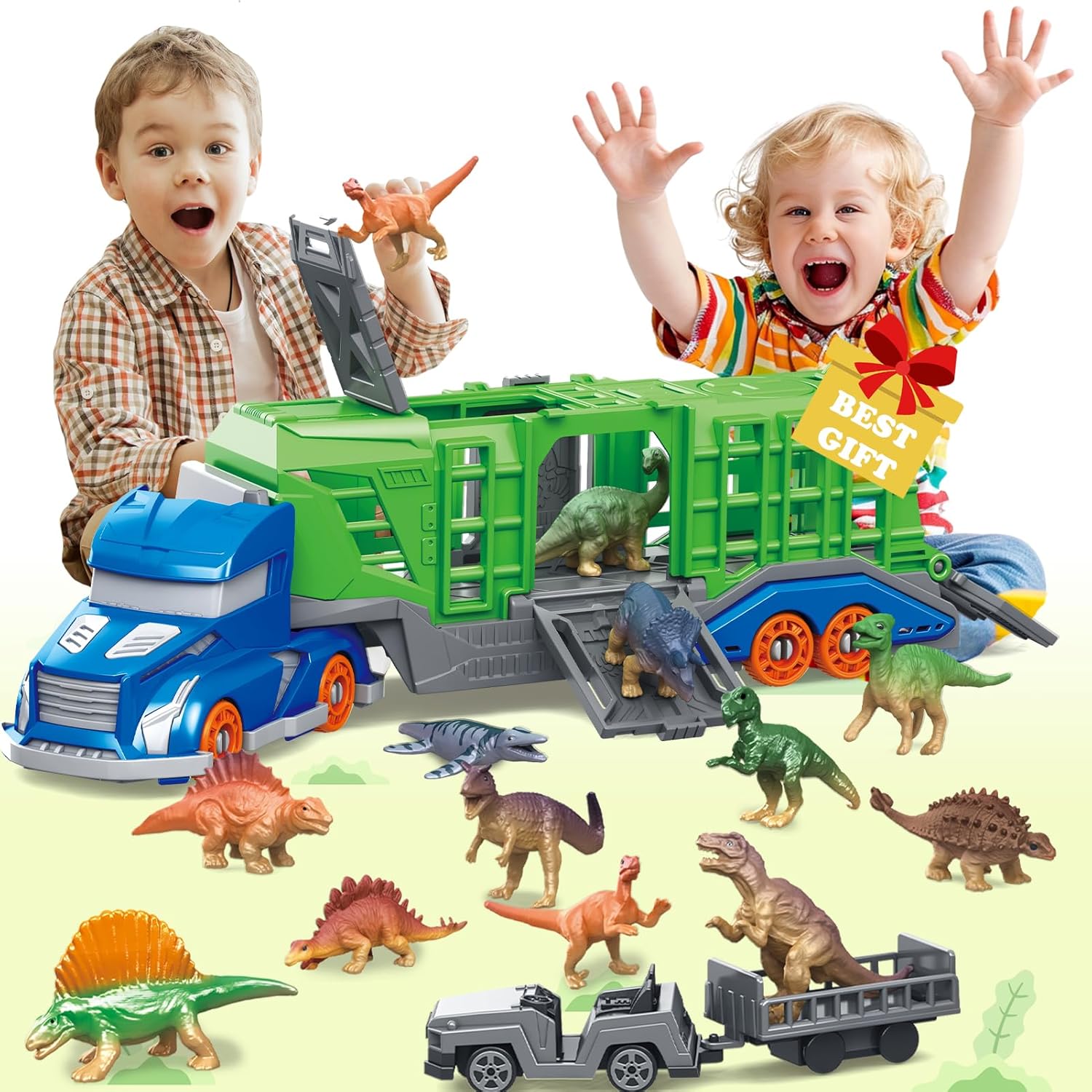 Kids Toys 3 Year Old - Set Mainan Kendaraan Pengangkut Hewan Dinosaurus
